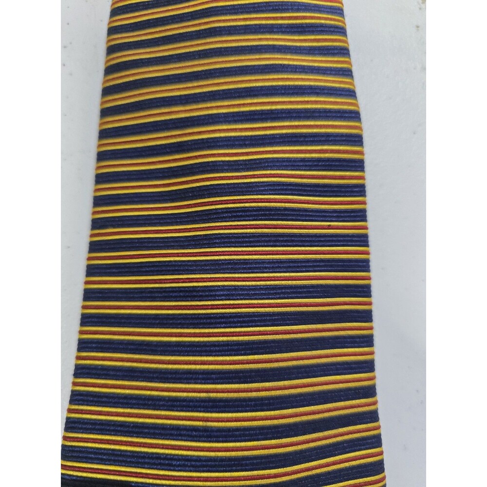Brooks Brothers Necktie Blue Gold Red Stripe All Silk Made In USA Wide